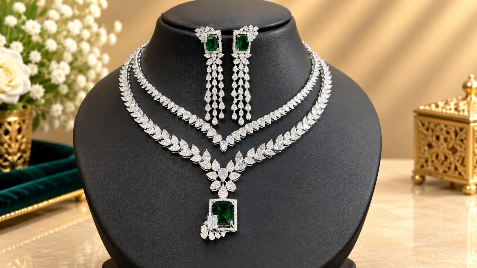Layered Emerald Chain Set